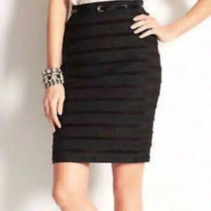 Woman ANN TAYLOR Black Sparkle Velvet Striped Straight Pencil Skirt Sz 2
